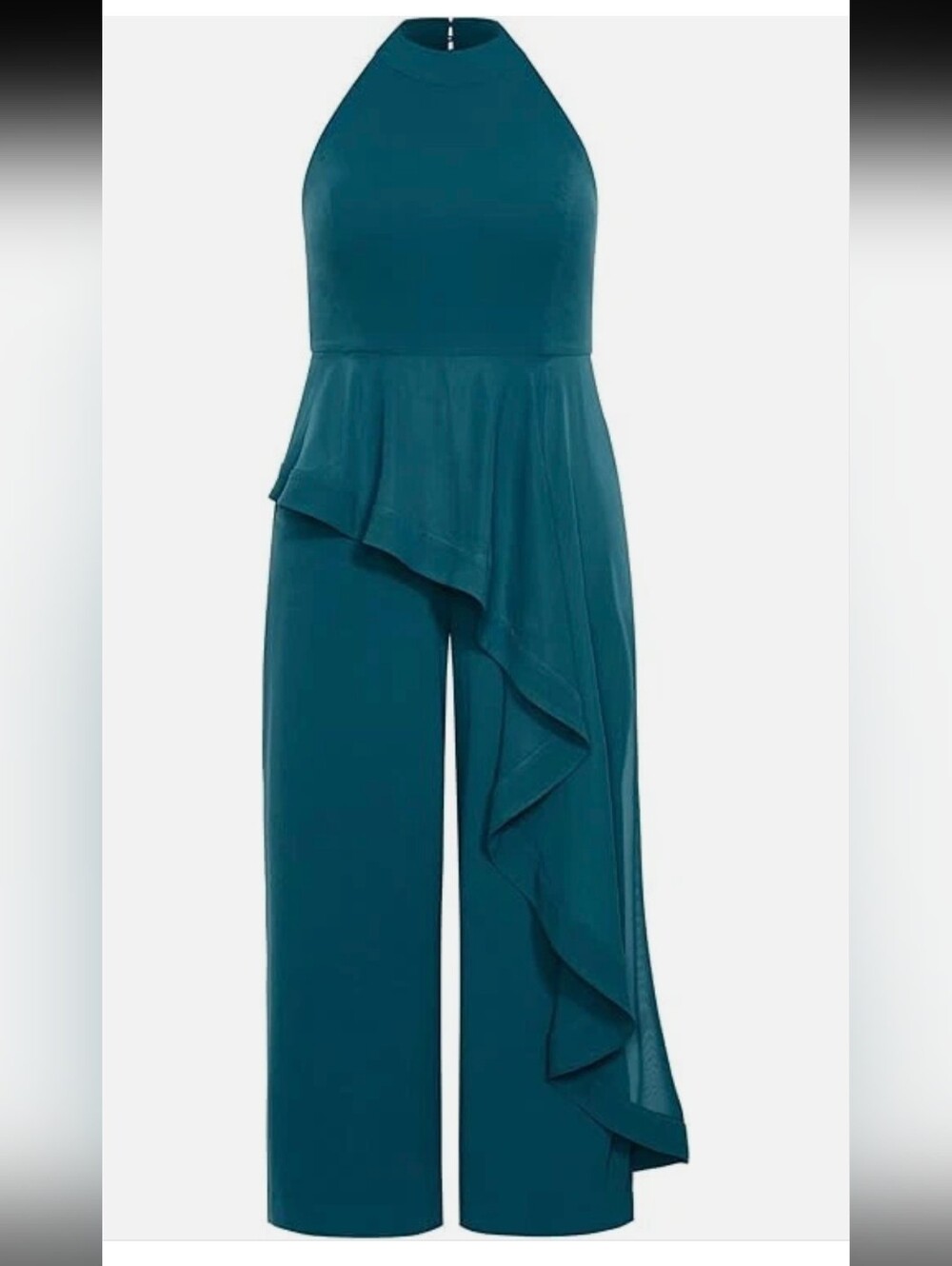City Chic Teal High-Neck Wide-Leg Jumpsuit - Picture 3 of 9